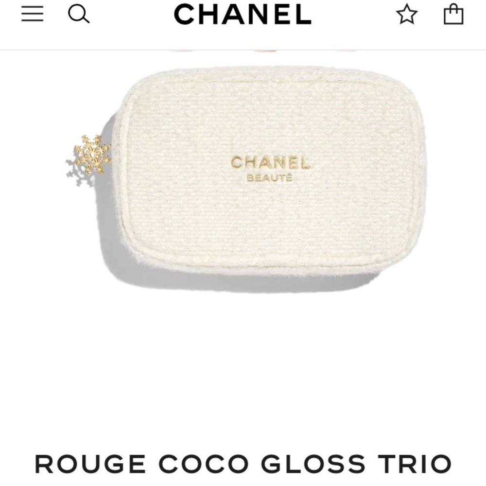 limited edition chanel white fluffy glittery pouch with snowflake zipper pull